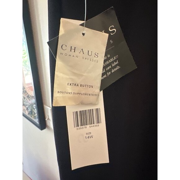 Chaus Womens Black Dress 14W Gold Buttons Short Sleeve Machine Washable - Picture 4 of 8